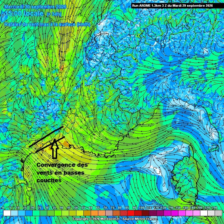 Convergence des vents en basses couches / AROME