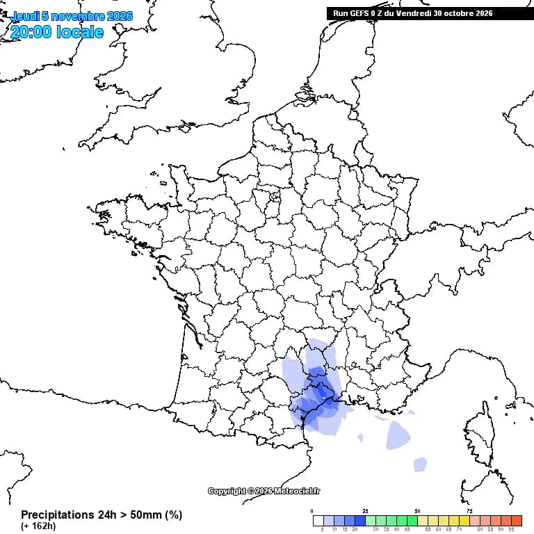 Probabilités de lames d'eau au dessus de 50 mm